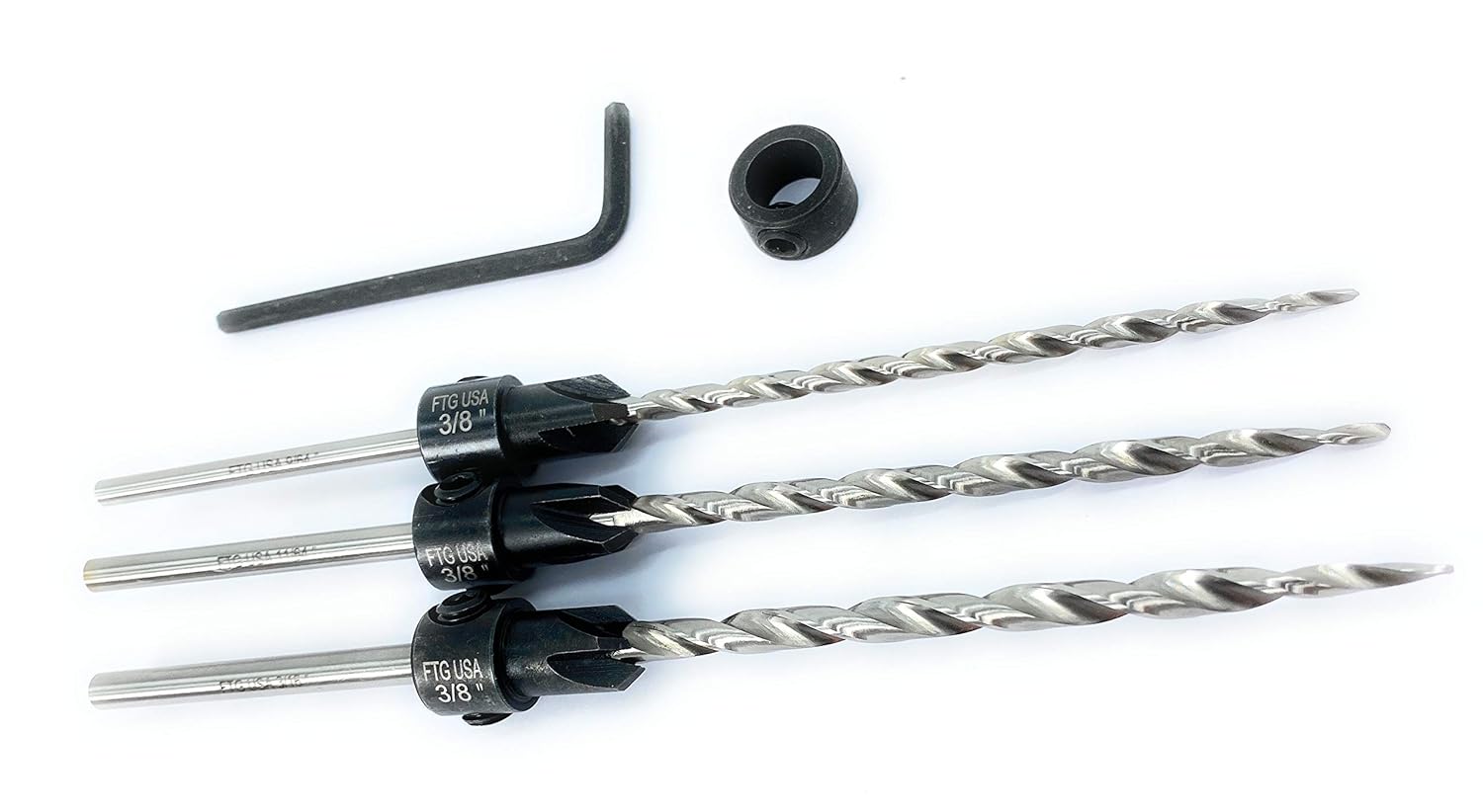 FTG USA Adjustable Wood Countersink Drill Bit Set#6#8#10 Extra Length with Tapered Drill Bit