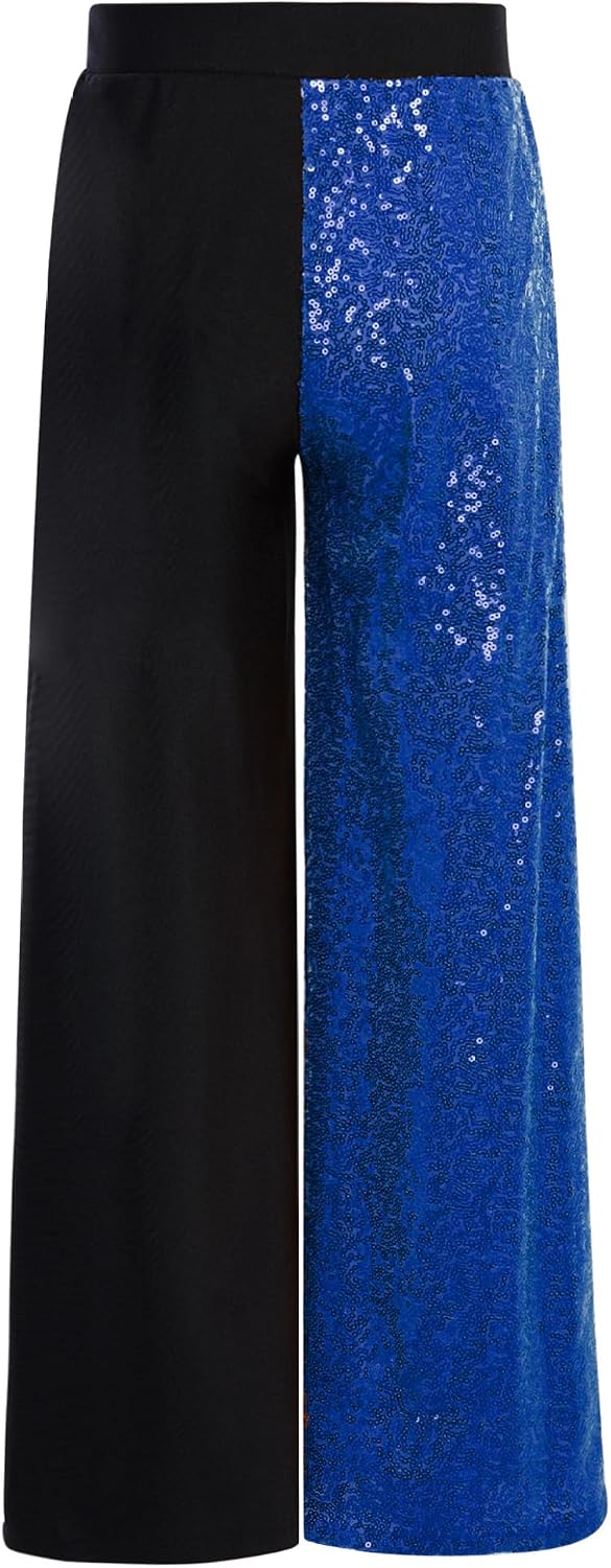 Girls Sequin Jazz Dance Pants Color Block Wide Leg Hip Hop Lyrical Dance Pants Stage Performance Wear