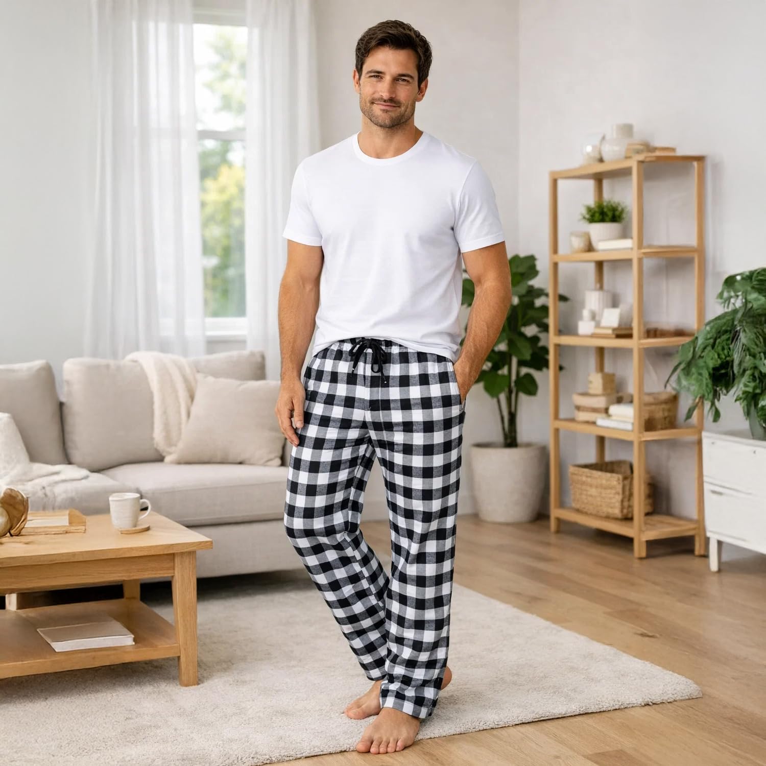 Mens Pajama Pants 3-Pack Cotton Plaid Sleepwear & Lounge, PJ Bottoms with Pockets