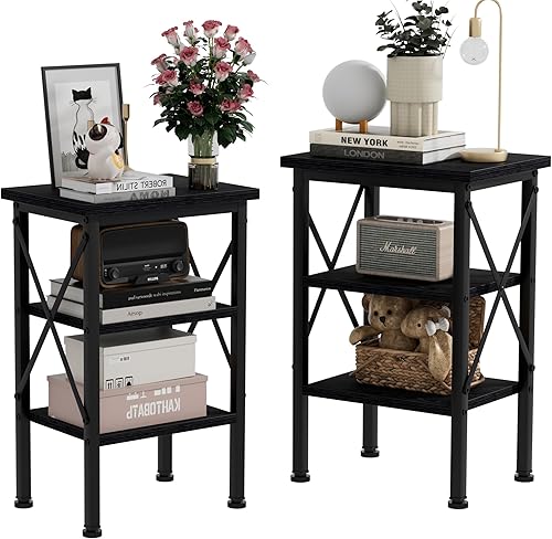 Miniatura 8 de VECELO Mesitas de noche modernas X-Design - Mesitas de noche con estante de almacenamiento para dormitorio, sala de estar, juego de 2, color blanco