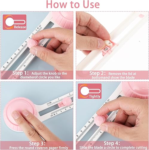 Miniatura 5 de Andibro Cortador circular para manualidades, cortador de papel circular ajustable, recortadora de papel con 3 cuchillas reemplazables, herramienta
