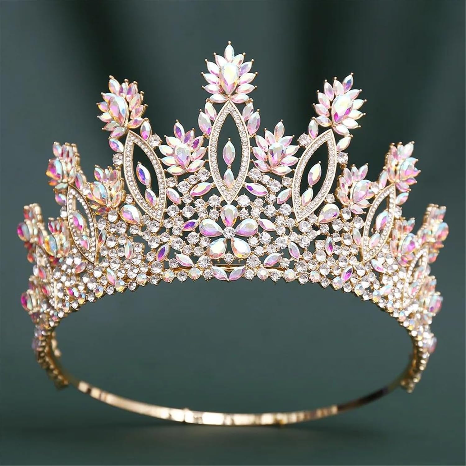 Floral Crystal Tiara Crown For Women Round Rhinestone Queen Princess Headpiece Bridal Wedding Prom Birthday Hair Accessories