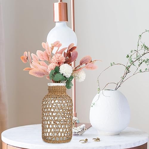 Miniatura 7 de BESPORTBLE Jarrón de botella de vidrio, marrón, rústico, resistente a la rotura, jarrón decorativo de granja para el hogar, jardín, oficina