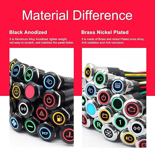 Miniatura 3 de 2 luces indicadoras LED de 0.472 in y 12 pulgadas, impermeable, lámpara de señal de metal de 12 V, IP67, cabeza de lámpara piloto para salpicadero,