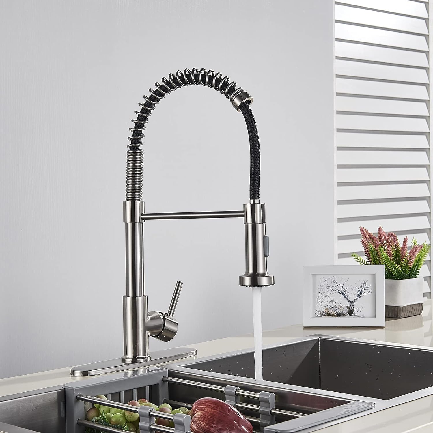 Lowest Price Votamuta Commercial Style High Arc Pull Down Kitchen Sink Faucet Brushed Nickel Spring Faucet Single Handle with Deck Plate Lowest Price Votamuta Commercial Style High Arc Pull Down Kitchen Sink Faucet Brushed Nickel Spring Faucet Single Handle with Deck Plate