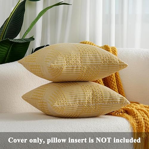 Miniatura 2 de Juego de 2 fundas de almohada bohemias a rayas, suaves, cuadradas, decorativas, para sofá y cama, 16 x 16 pulgadas, color amarillo