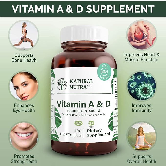 Natural Nutra Vitamina A y D, 10000IU/400IU, 100 Cápsulas miniatura 3