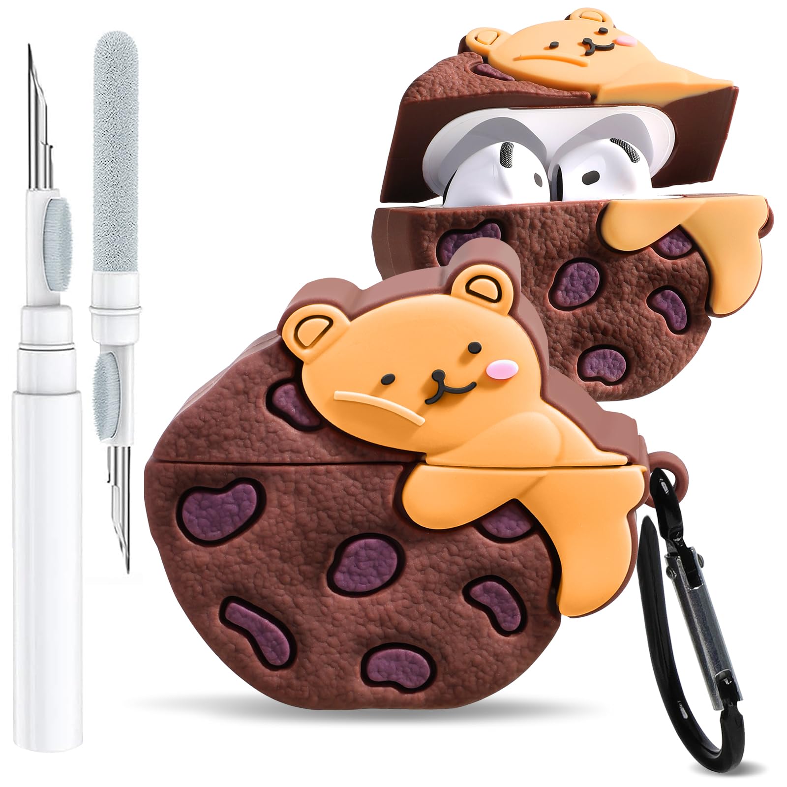 Boaretiu for Airpods 4th Case - with Keychain and Cleaner Kit for AirPods 4th Generation Case (2024) Cookie Bear Cute Kawaii Funny 3D Soft Silicone