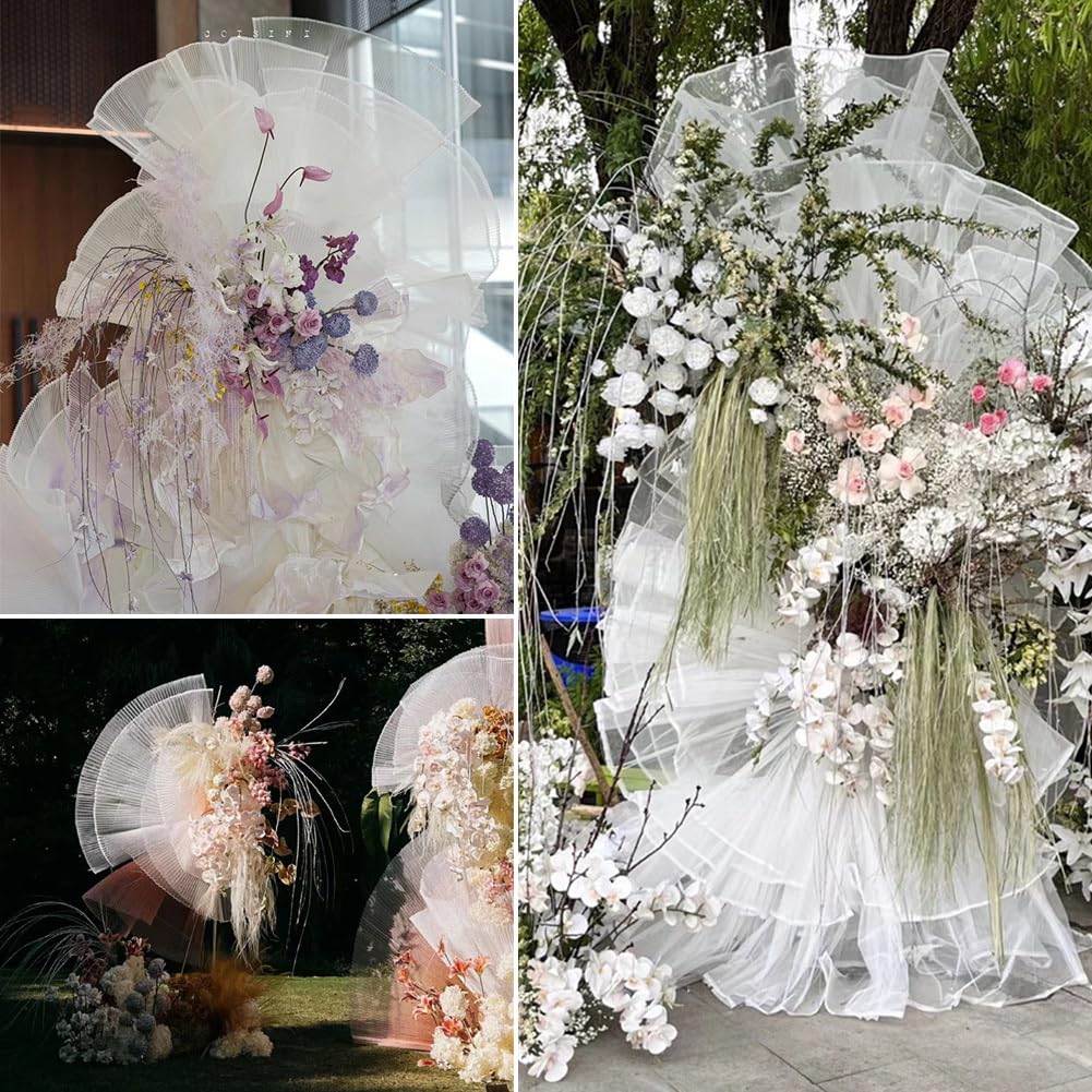 Plissee Organza Stoff 1.5 * 10m Tüllstoff rüschen Stoff Falten Chiffon Harter tüll Kleiderstoff Modestoff Dekostoff für Tischdekoration Party Abschlussfeier Geburtstag Valentinstag Hochzeit