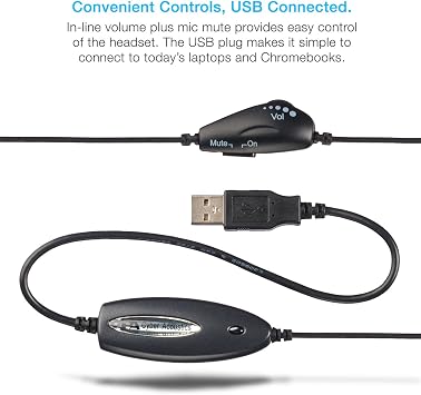 Cyber Acoustics USB Mono AC-840 Headset, Headphone with microphone, Great for Education, Office and Call Centers (AC-840)
