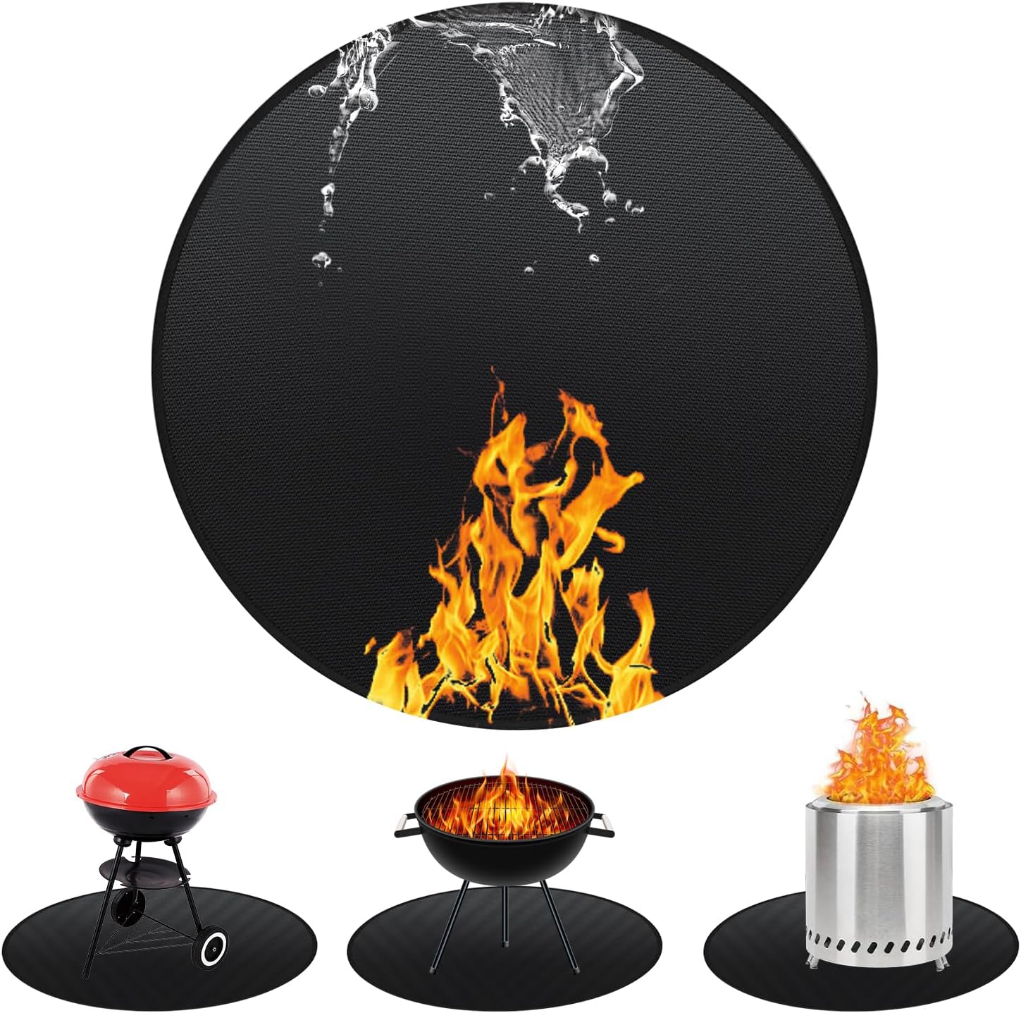 60" Round Fireproof Grill Mat for Deck & Patio, Double-Sided Silicone Coated Fiberglass, Heat Resistant Up to 2000°F, Reusable Under Grill Deck Protector for Fire Pit, Smokeless Stove, Outdoor BBQ