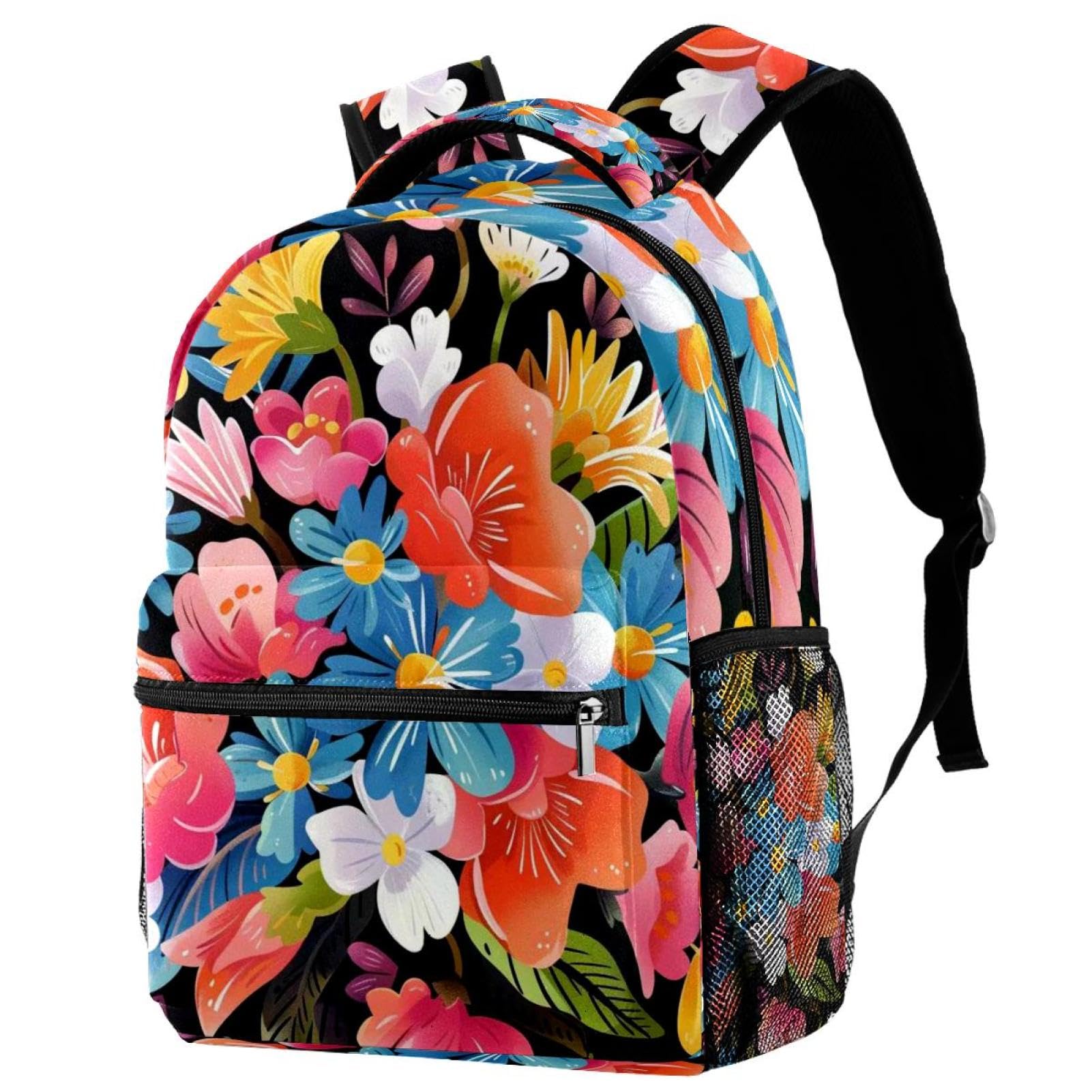 Sac à dos de campus coloré motif bouquet pour école et voyage