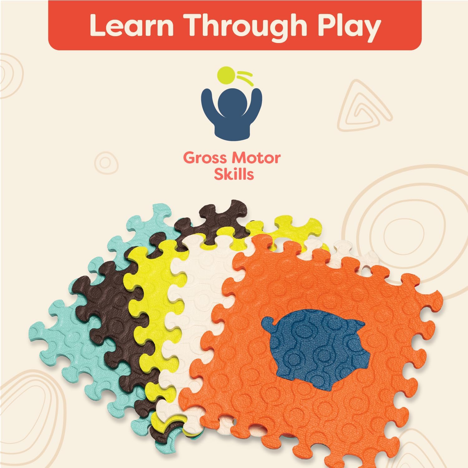 B. toys – Animal Floor Mat – 12 Interlocking & Removable Foam Tiles – Thick Puzzle Tiles for Newborns, Toddlers, Kids – Storage Pouch – 0+ Months – Colorful Play Space
