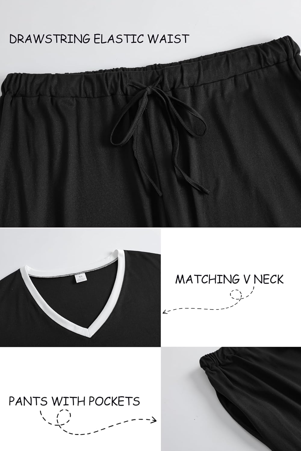 Plus Size Women Pajama Sets Short Sleeve Long Pants Solid Color Sleepwear V Neck Casual Lounge Sets Nighty - Image 6