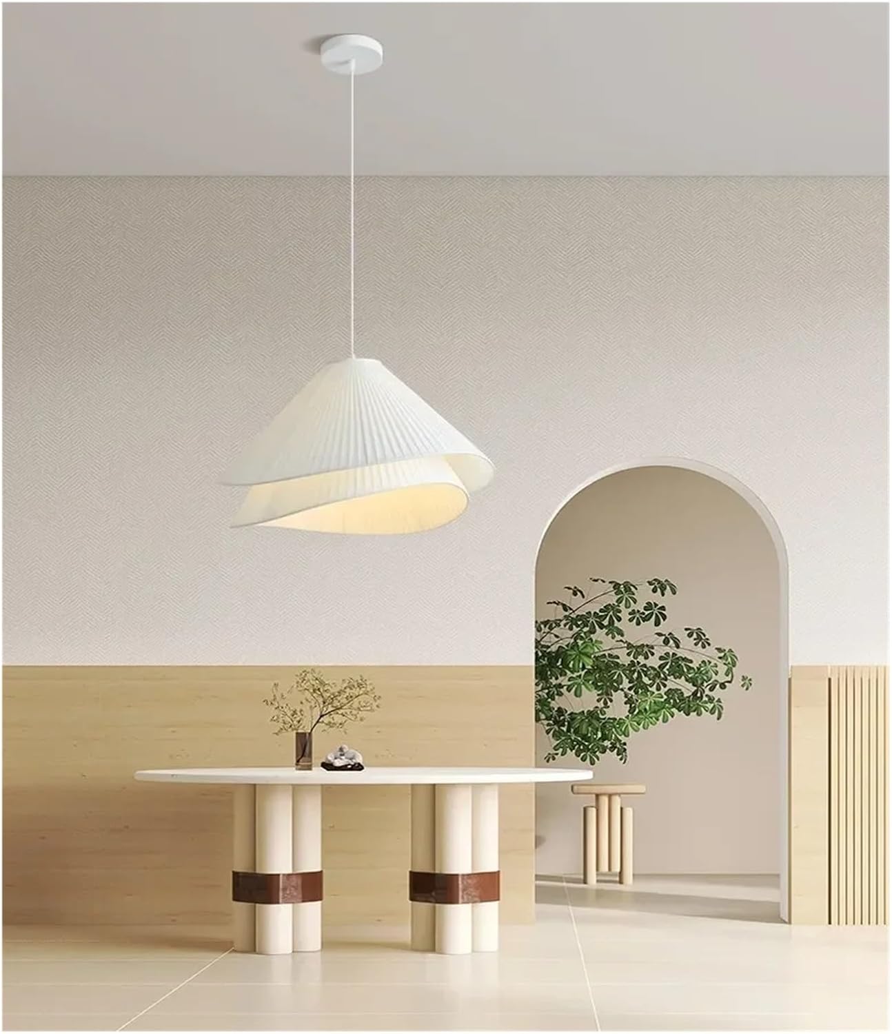 Nordic Cream Style Fabric Dining Table Pendant Lamp Living Room Kitchen E27 Chandeliers Lighting Bedroom Hanging Light Fixtures,Indoor Illumination