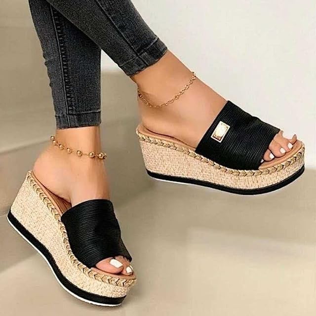 XXSR 2022 Ladies Platform Shoes Women SandalsLadies Summer Sandals,Wedge Sandal Shoes ,Large Size Open Toe Sandal, Black,39 EU