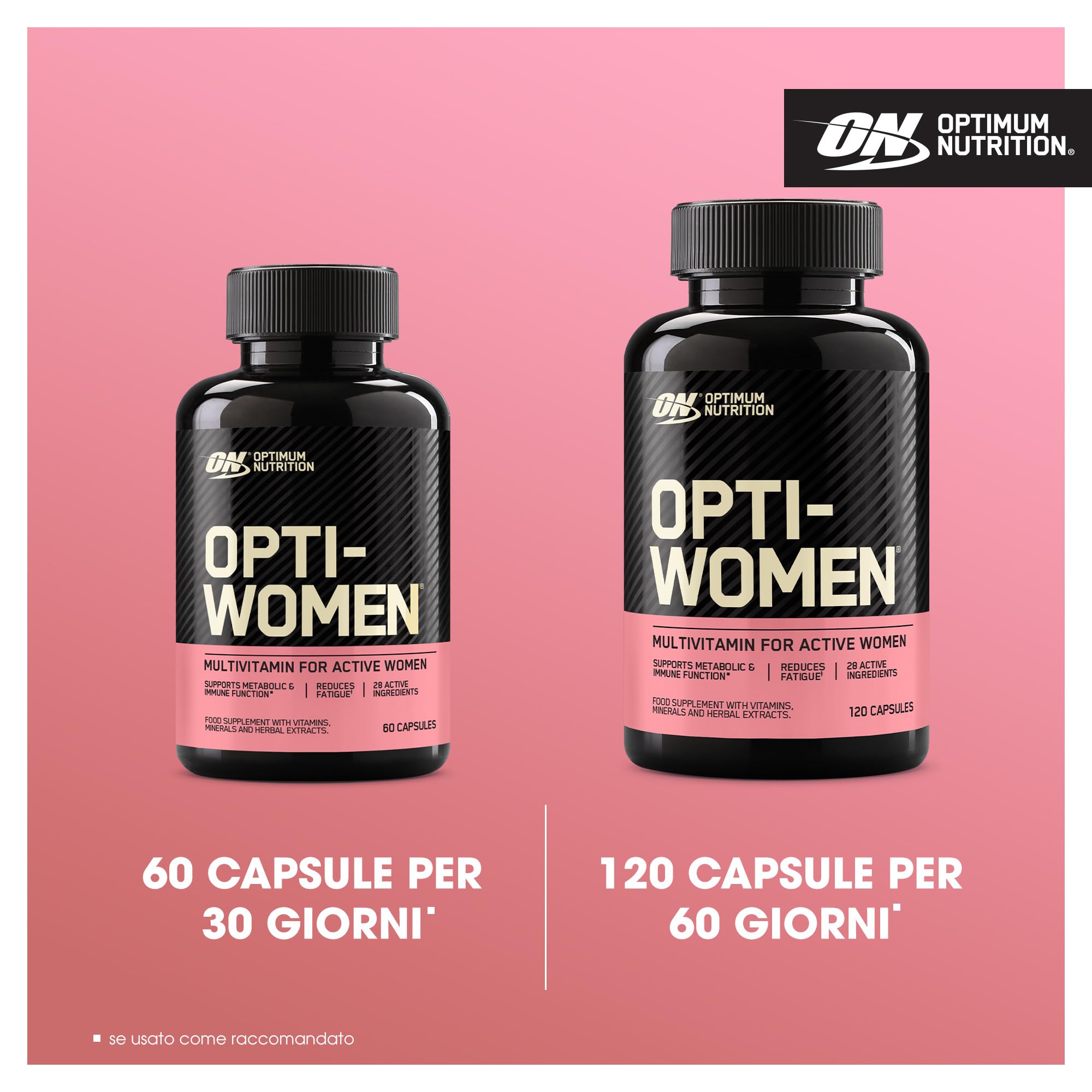 Optimum Nutrition Opti-Women, Integratore Alimentare Multivitaminico studiato Esclusivamente per le Donne, Contiene Vitamine e Minerali Essenziali, Non Aromatizzato, 60 Porzioni, 120 Capsule