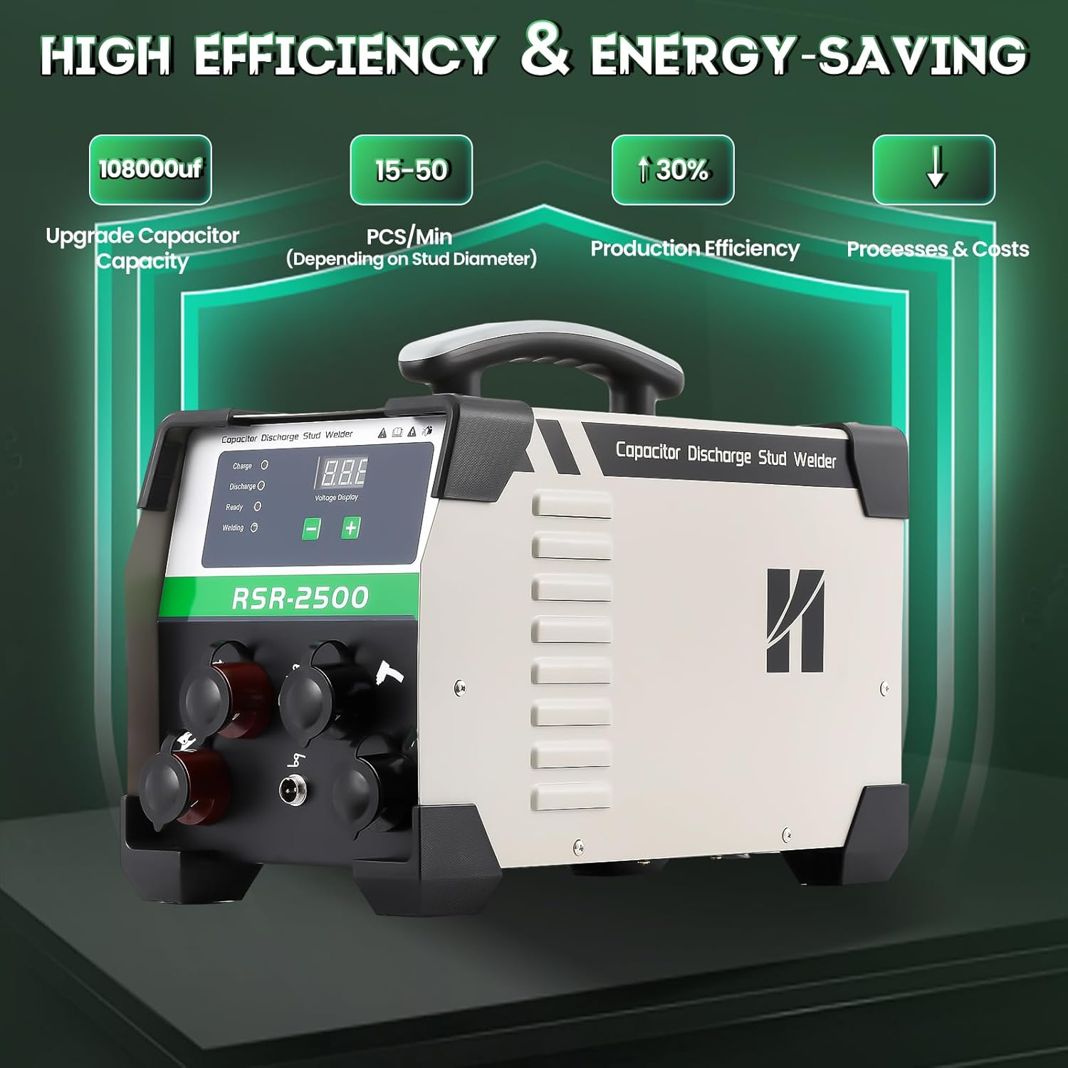 Huanyu Capacitor Discharge Stud Welder M3-M10 Stud Bolt Plate Welder Welding Machine Welding Bolt Plate Insulation Nail Screw Low Carbon Steel Aluminum Brass RSR-2500 (110V)
