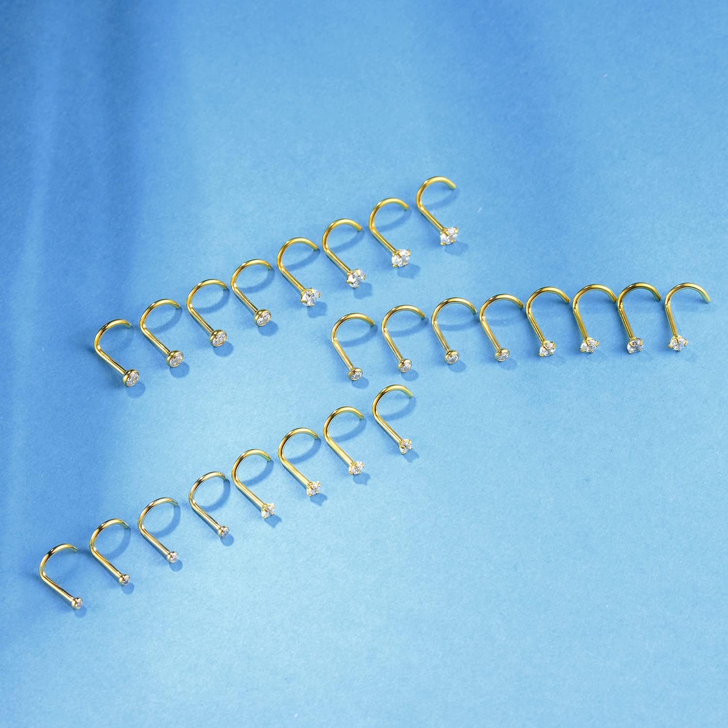 8PCS G23 Titanium Twist Screw Nose Studs 18G 20G Nose Rings 2mm 2.5mm 3mm Clear Pink Purple Aurora CZ Gold Nose Piercing Studs Nostril for Women Men - Image 4