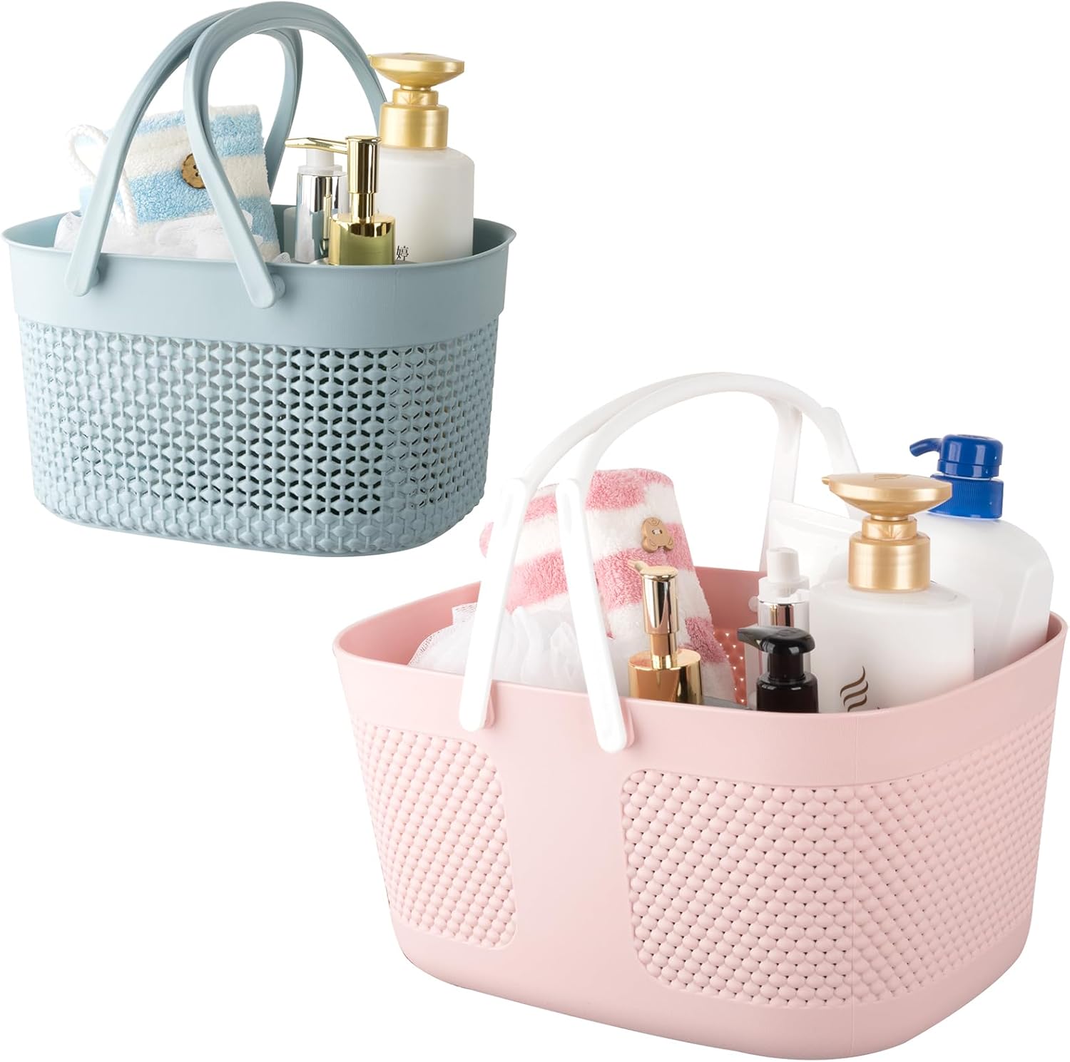 rejomiik Portable Shower Caddy Basket Plastic Cleaning Caddy Organizer Storage Tote with Handle for Bathroom, College, Dorm Room Essentials, Pink