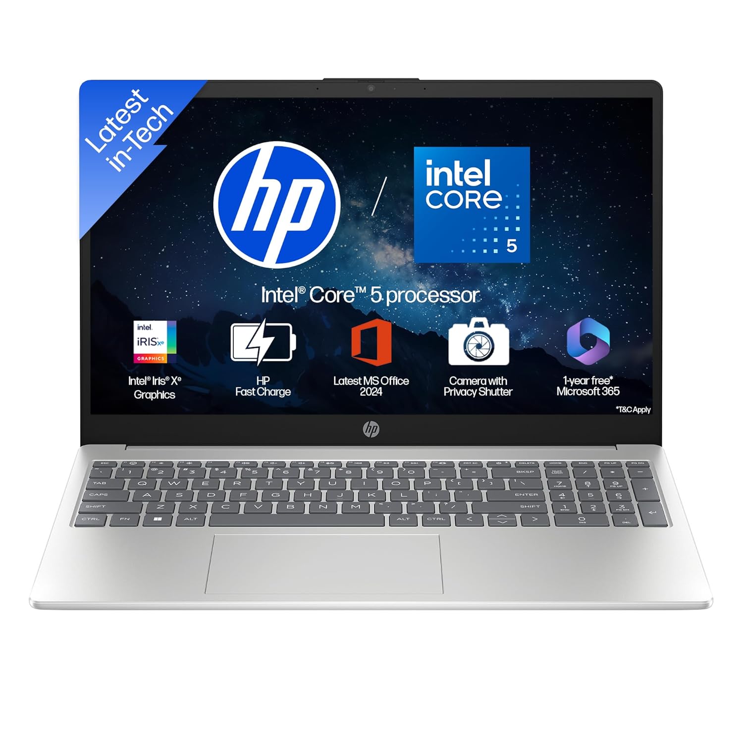 HP 15, Intel Core 5-120U (16GB DDR4, 512GB SSD) FHD, Anti-Glare, Micro-Edge, 15.6”/39.6cm, Win11, M365 Basic(1yr), Office Home24, Silver,1.59kg, FD0640TU, FHD Camera w/privacy shutter, Backlit Laptop