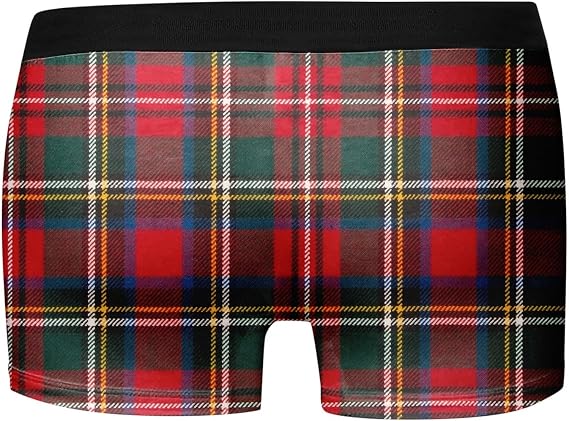 Mens Christmas Boxers - Male Plaid Christmas Day Printed wear Funny Fitting Mid Waist Briefs