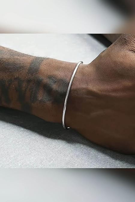Trend Collection İtalyan Snake Yılan Model Gümüş Erkek Kararmaz Çelik Bileklik,Gümüş 4 Tek Ebat