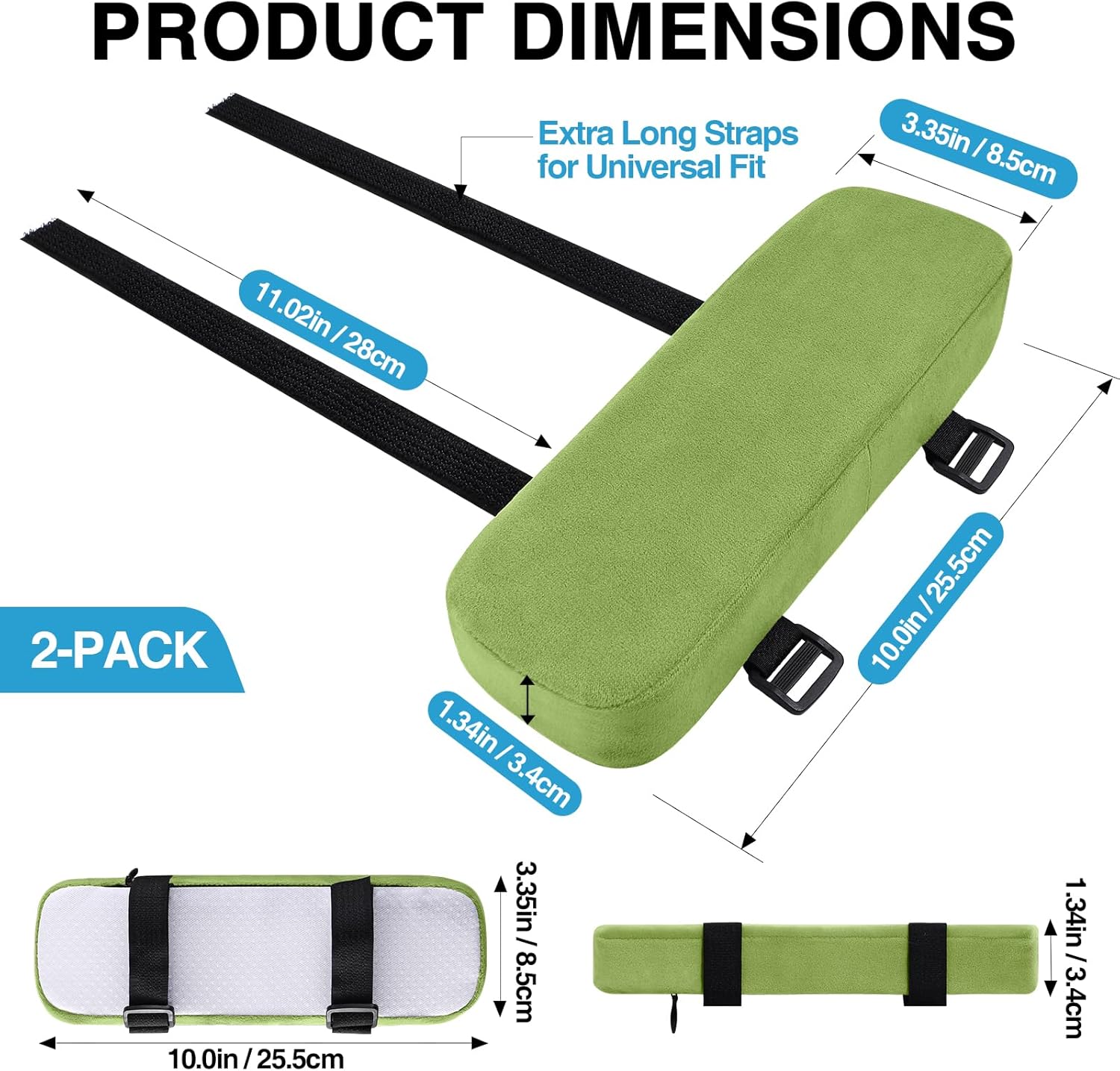 Smiry Ergonomic Office Chair Armrest Pads Green, Set of 2 Stretch Jacquard Office Computer Chair Seat Covers Green, Seat + Backrest Cover