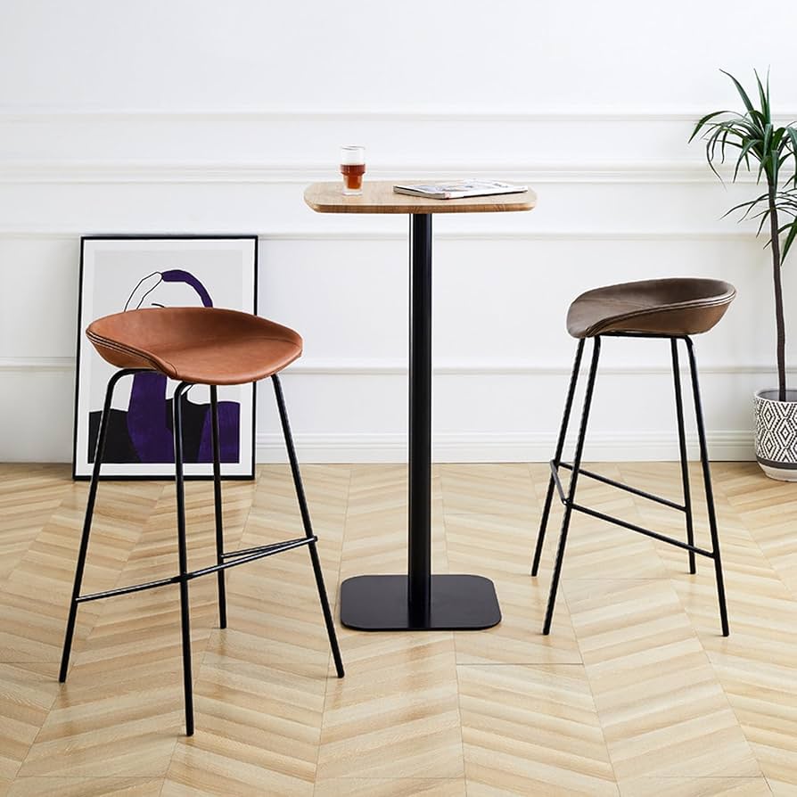 【美品】サロン用　ブラウン 合成皮革 バースツール 高さ調整可能 美品】サロン用 ブラウン 合成皮革 バースツール 高さ調整可能