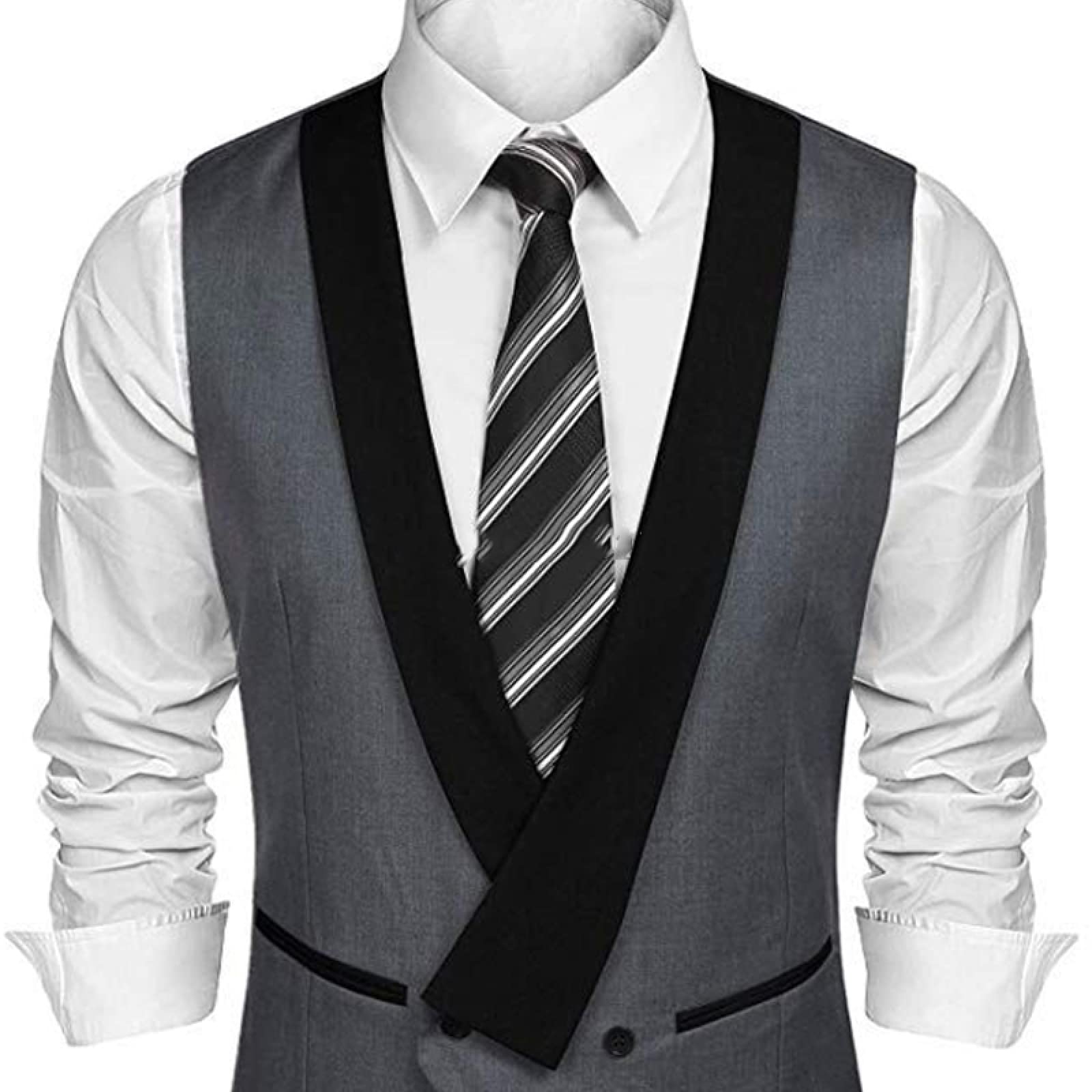 SHACE Herren Anzugweste - Männer Grau V Ausschnitt Zweireihig Ärmellos Anzug Weste Herbst Klassische Business Party Hochzeit Weste Kleidung