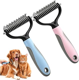 ペットプログルーミング両面ペットプログルーミングツール、猫ブラシレーキと長髪の犬のブラシ、ペットノッター犬と猫の毛づくろいペットツール2個