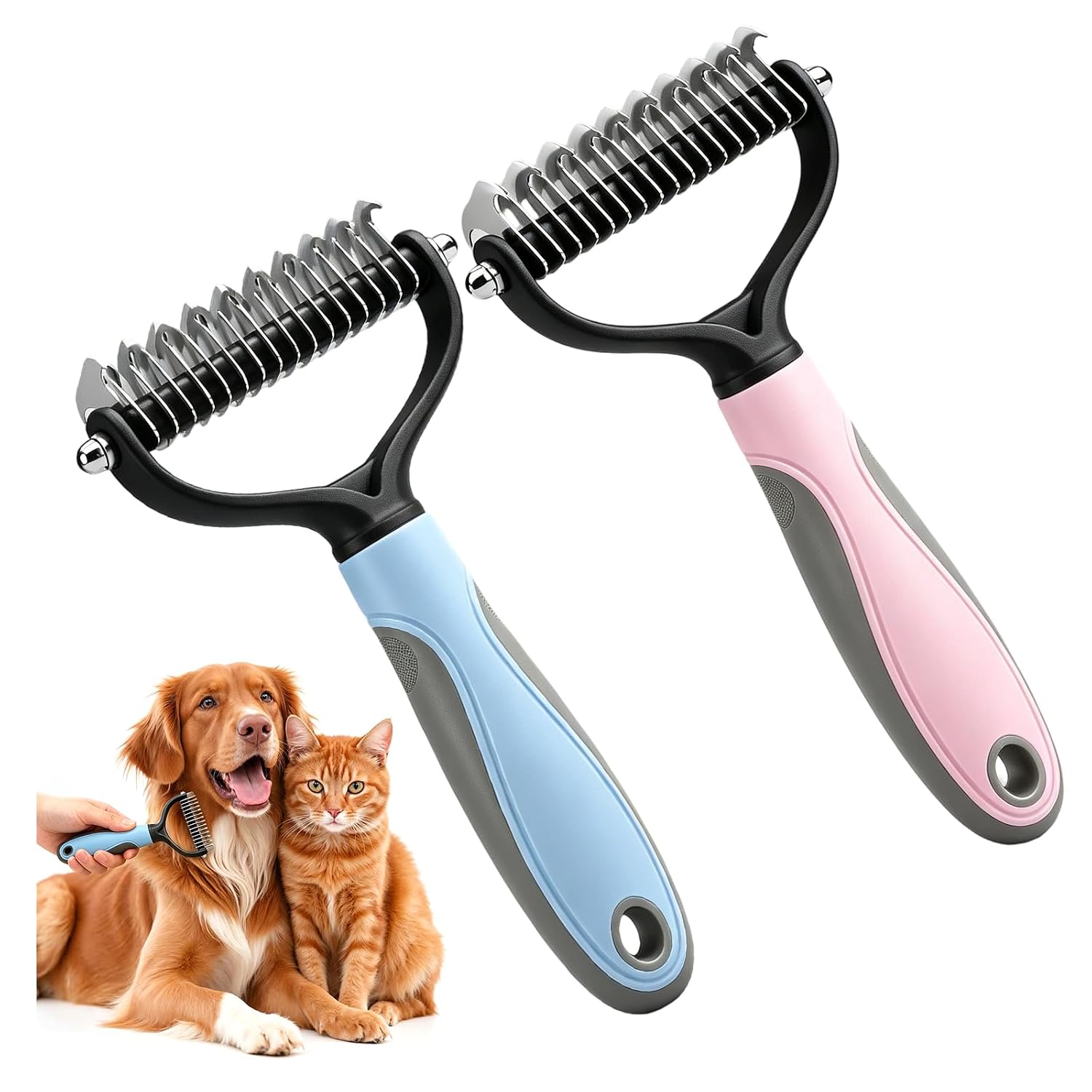 2PCS Pet Pro Grooming Dual-Sided Pet Pro Grooming Tool, Cat Brush Rake and Long Haired Dog Brushes, Pets Knotter Dogs and Cats for Grooming Hair Pets Tools