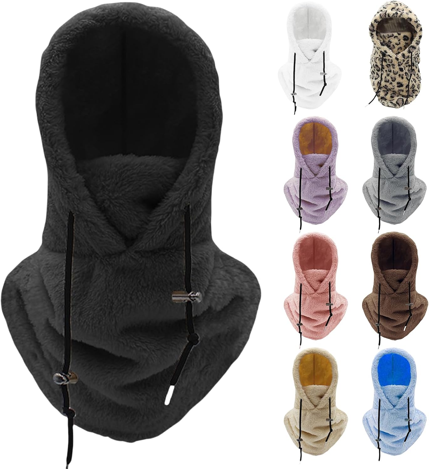 Canbebig Sherpa Hood Ski Mask for Women Fleece Hood Warm Face Cover Scarf Drawstring Hat Winter Windproof Balaclava Face Mask