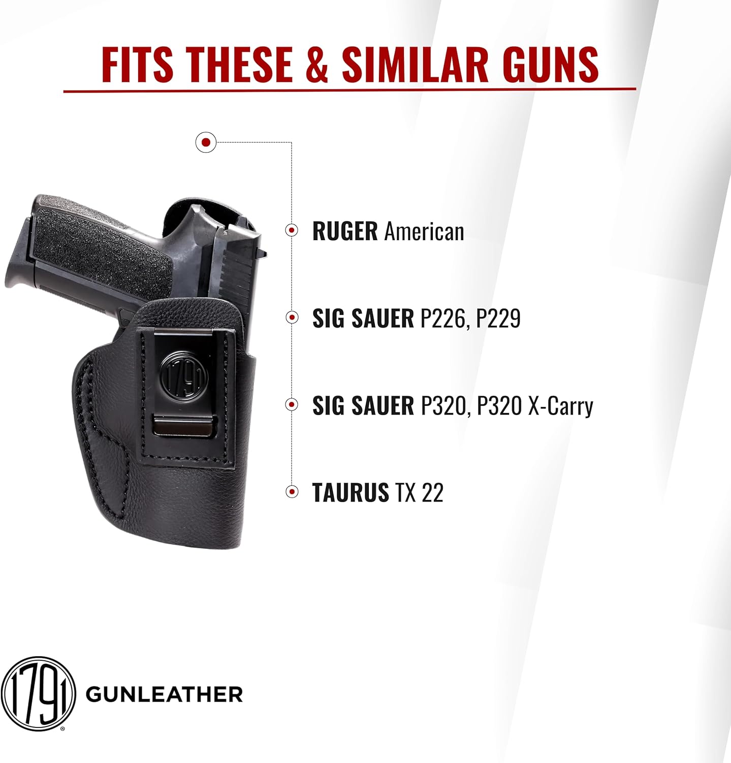 1791 GUNLEATHER P320c Premium Leather Holster - Soft & Comfortable IWB CCW Holster - Right Handed - fits HK VP9sk, P2000, 45c, SIG P320c, P229c and Most compacts w. Rail