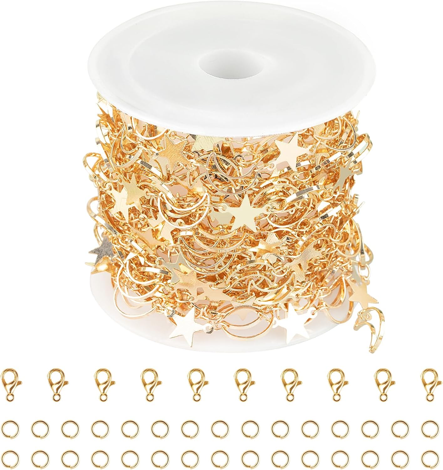 Jabogrii 5 Meters Star Moon Jewelry Making Chains Gold Plated Brass DIY Jewelry Making Supplies Necklace Bracelet Craft Chain Roll for Jewelry Making