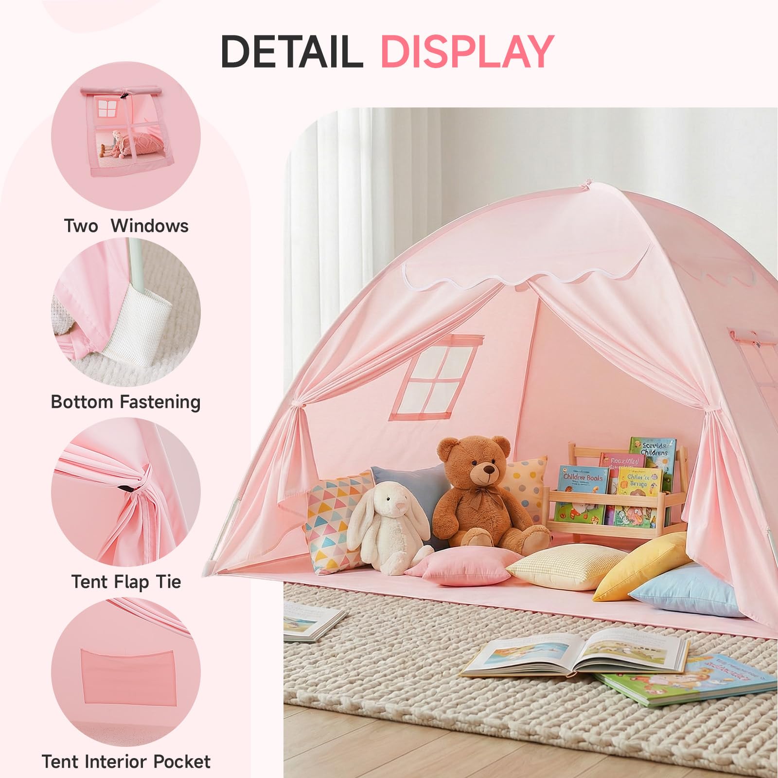 Tienda de campaña para cama para habitación infantil, tienda de campaña para niños, cama de suelo, tienda de campaña para niños, tienda de juegos para interiores, portátil y plegable, cama doble