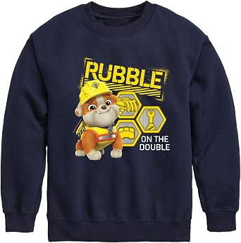 HYBRID APPAREL - Paw Patrol - Rubble & Crew - Rubble On the Double - Toddler & Youth Crewneck Fleece Sweatshirt - Size 3T Navy