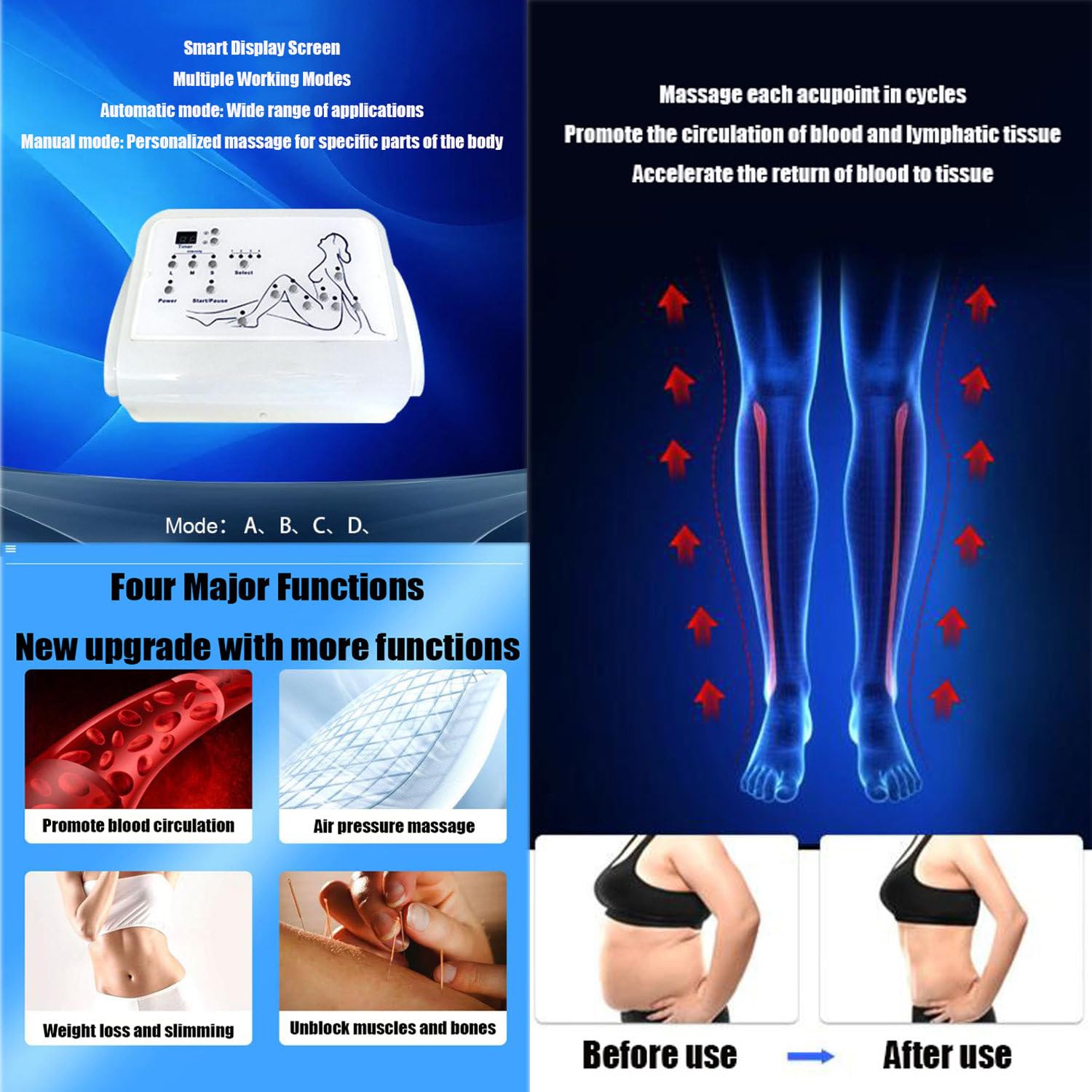 Máquina de Masaje de presión de Aire, masajeador de Drenaje linfático de Cuerpo Completo, Instrumento Profesional de presoterapia para Adelgazar el Cuerpo. A