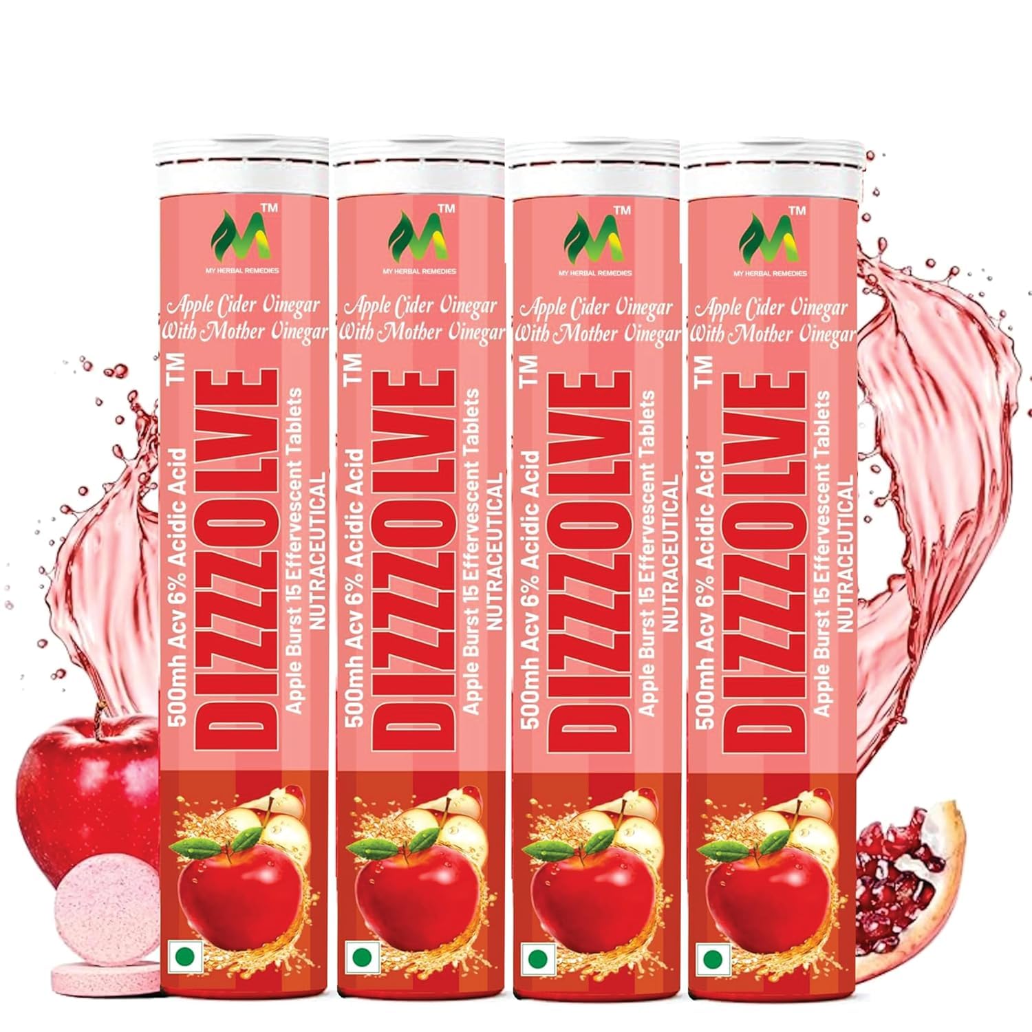 My Herbal Remedies | Apple Cider Vinegar 15 Effervescent Tablet, ACV with mother helps weight loss and easy digestion, vitamin B6 & B12, Pack of 4,Apple Cider Tablet, Easy to carry & consume