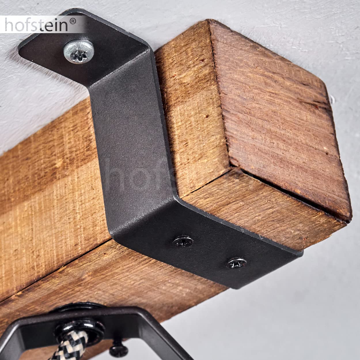 HOFSTEIN Deckenleuchte Pehefito, verstellbare Deckenlampe aus Metall/Holz in Schwarz/Braun, Leuchte im Industrial/Retro/Vintage-Design mit Holzbalken, 4 x GU10, Wohnzimmer, Esszimmer, Schlafzimmer