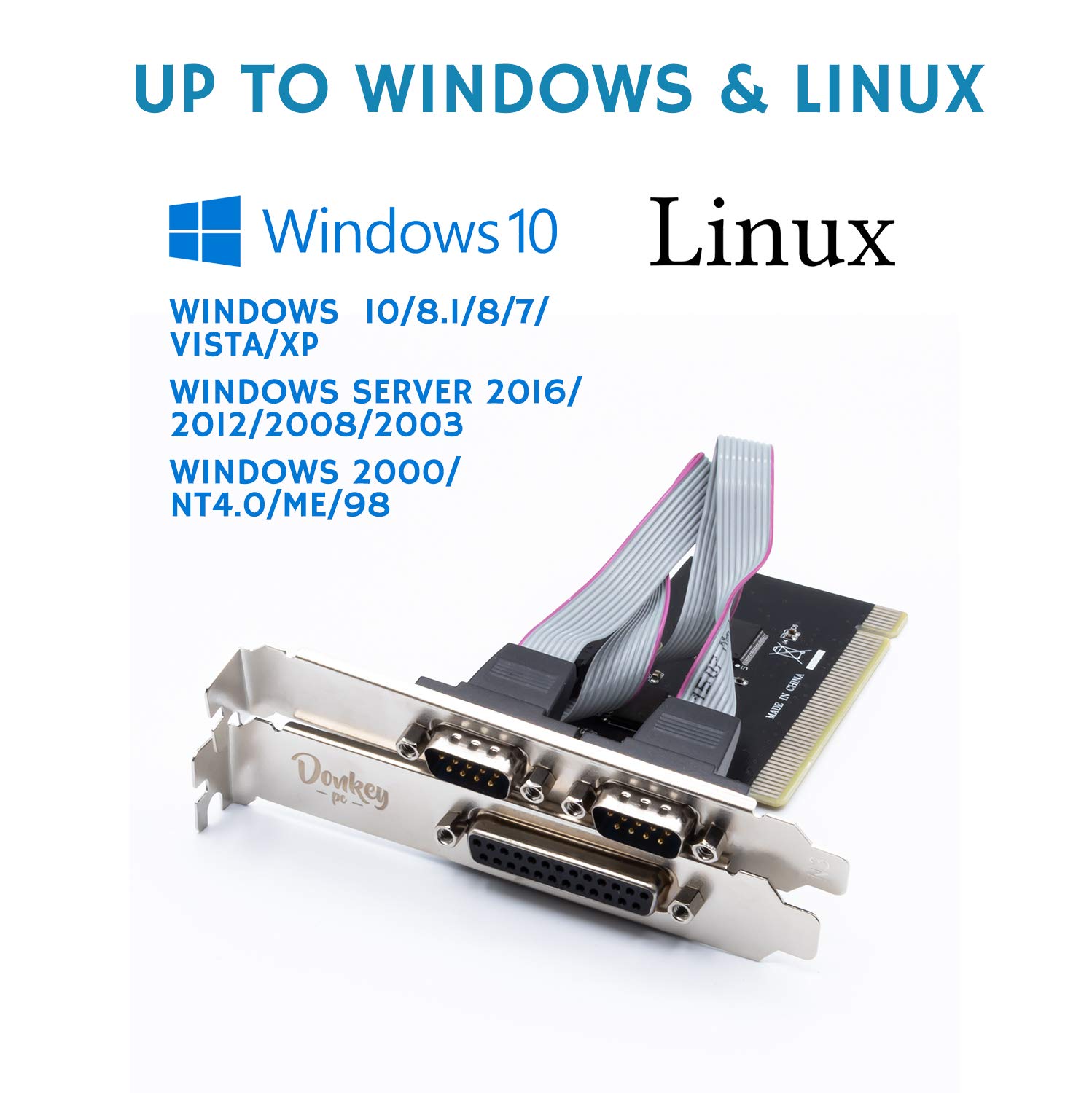 Carte PCI avec 2 ports série DB9 RS232 + 1 carte adaptateur de port LPT parallèle DB25 pour PC. Carte PCI parallèle avec carte d'extension à 2 ports série.
