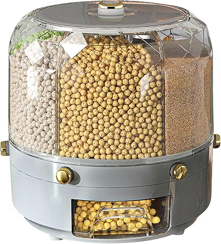 Contenedor de almacenamiento de granos, caja dispensadora de arroz giratoria, dispensador de granos de 6 rejillas, dispensador de alimentos