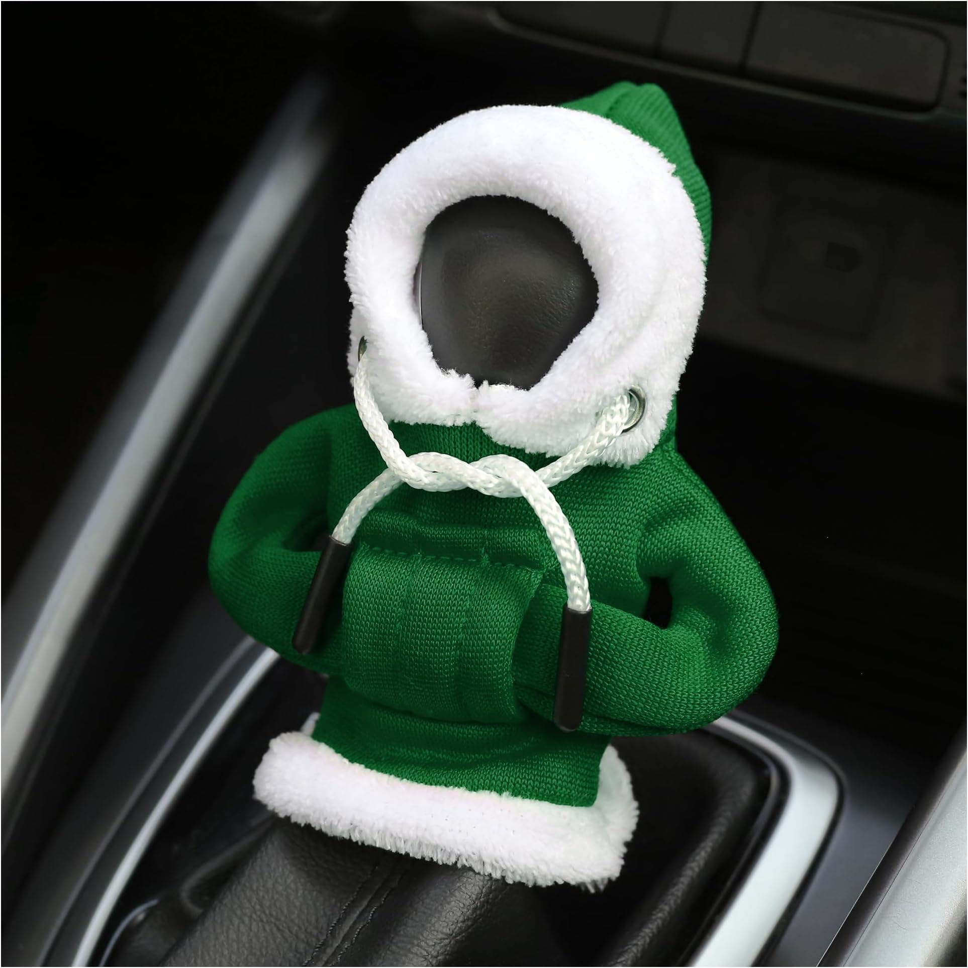 Hoodie Car Gear Shift Cover,Christmas Car Decor Gear Shift Knob Cover for Manual/Automatic Shift Knob,Universal Interior Car Accessories Hoodie for Gear Shifter Knob (Christmas Green)