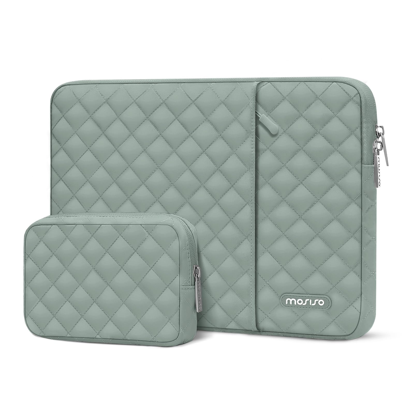 MOSISO Laptop Case 13.3 inch, 13-13.3 inch Laptop Sleeve Compatible with MacBook Air/Pro 13 / Pro 14, HP Dell Acer ASUS Lenovo,Square Quilted Vertical Computer Bag with Pocket&Small Case,Antique Green
