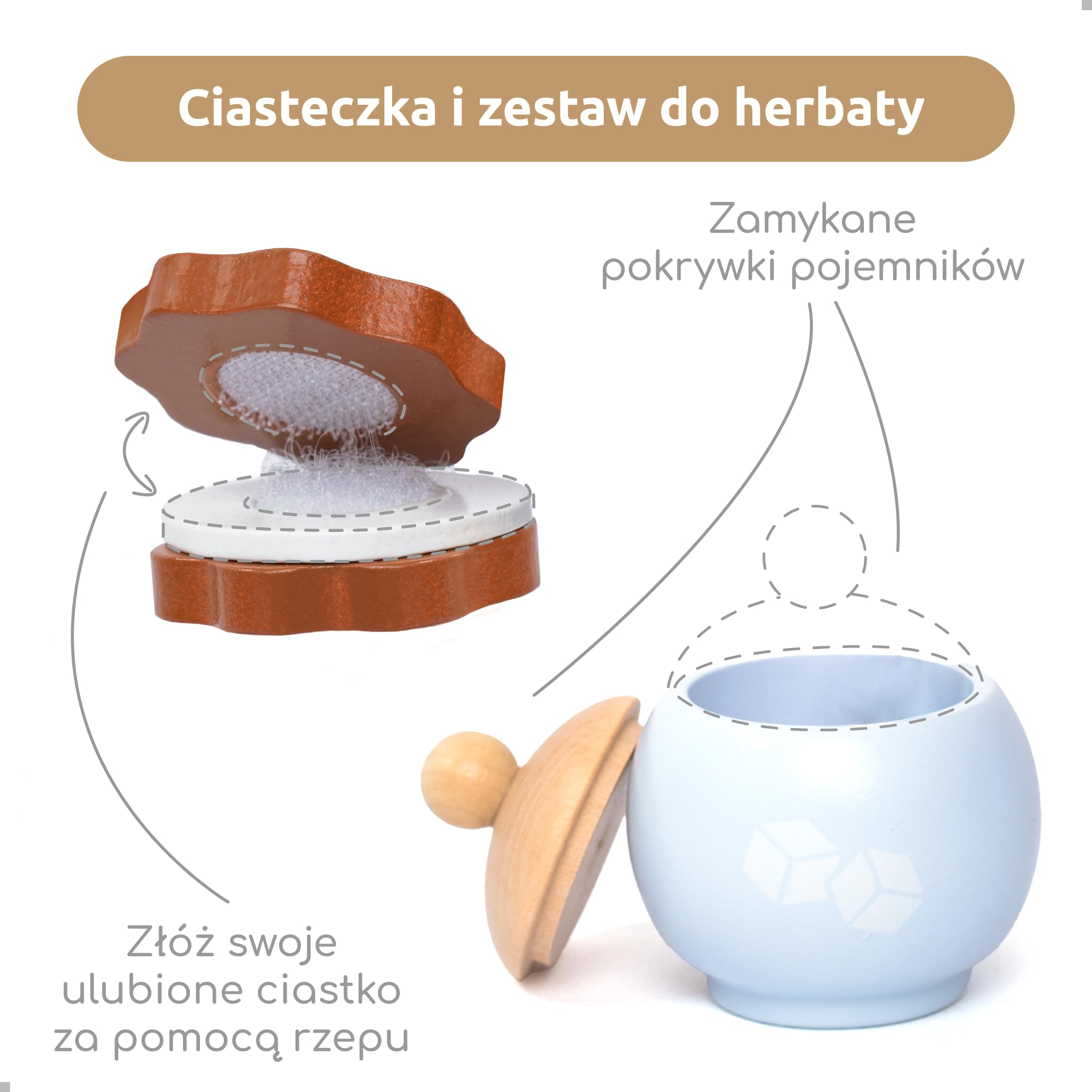 Drewniany serwis do herbaty dla dzieci – zestaw z kubkami, cytryną i torebkami, zabawka od 3 lat