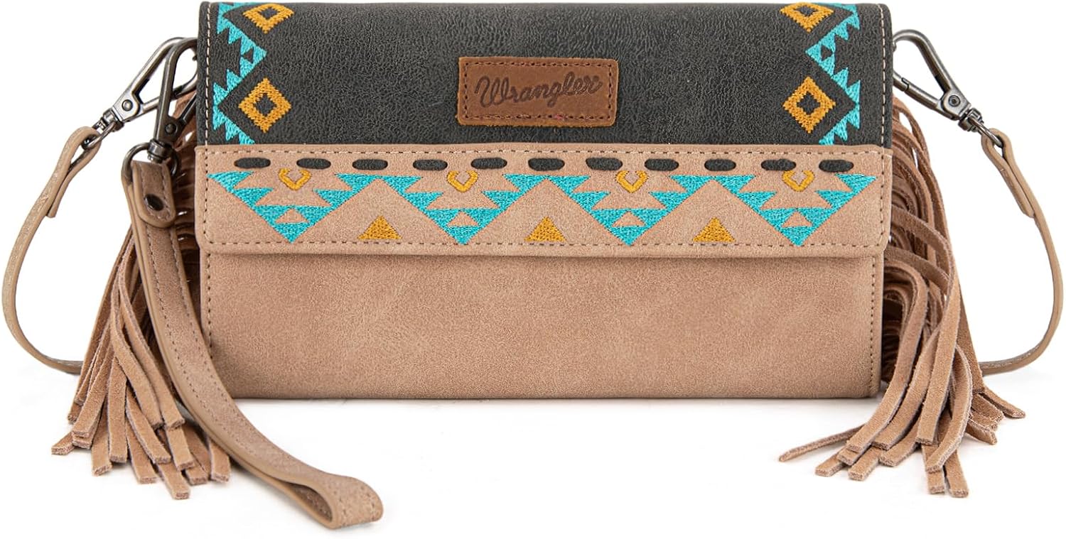X Wrangler Western Wallet for Women RFID Blocking Wristlet Wallets with Aztec Embroidery