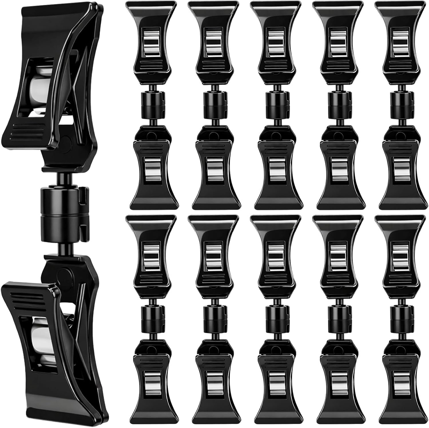 Colarr 50 Pcs Double Sided Sign Clips Sign Display Mini Clip Black Adjustable Rotatable Merchandise Clip-on Holder Swivel Plastic Price Tag Clamp Holder Stand for Label Clothing Cards Retail