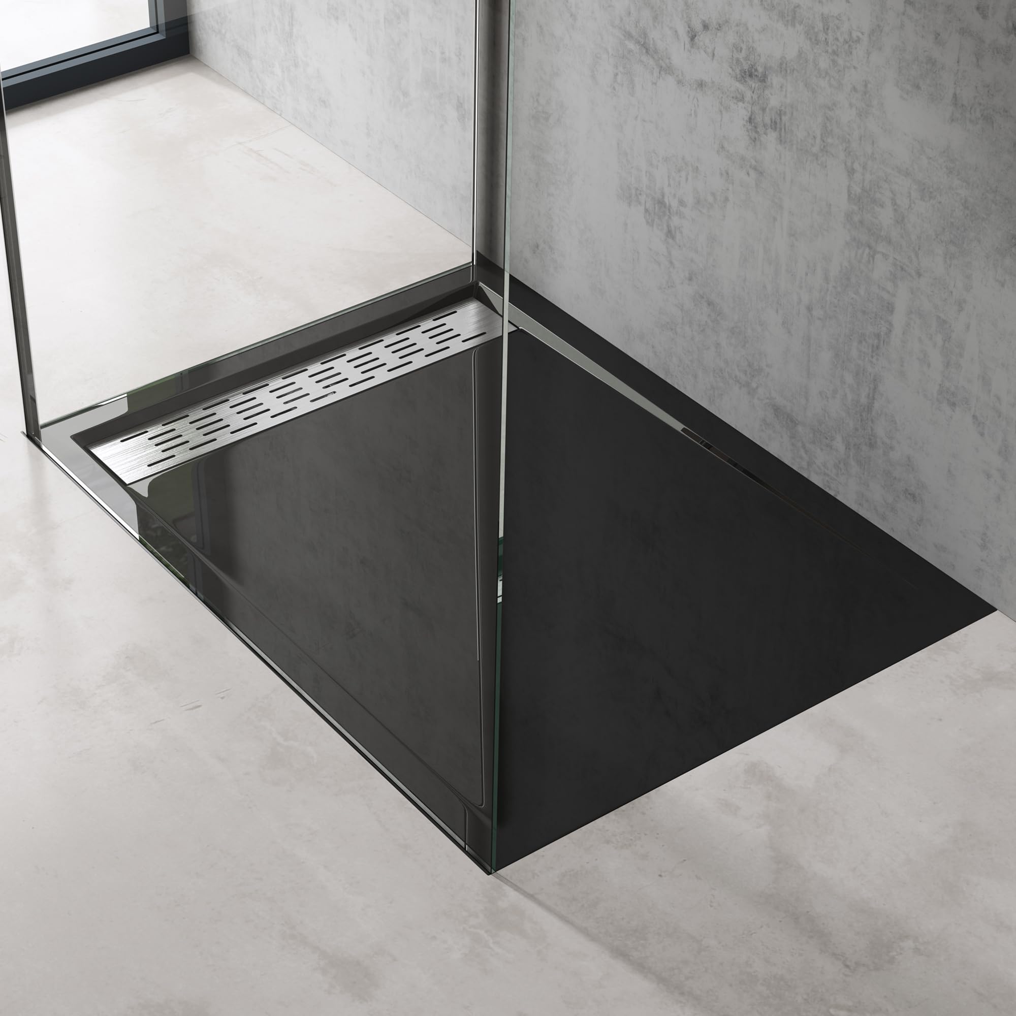 doporro Receveur de Douche Rectangulaire Extra Plat 90x120x5cm Bac à Douche | Acrylique, Noir, avec Bonde AL02, Xetro04