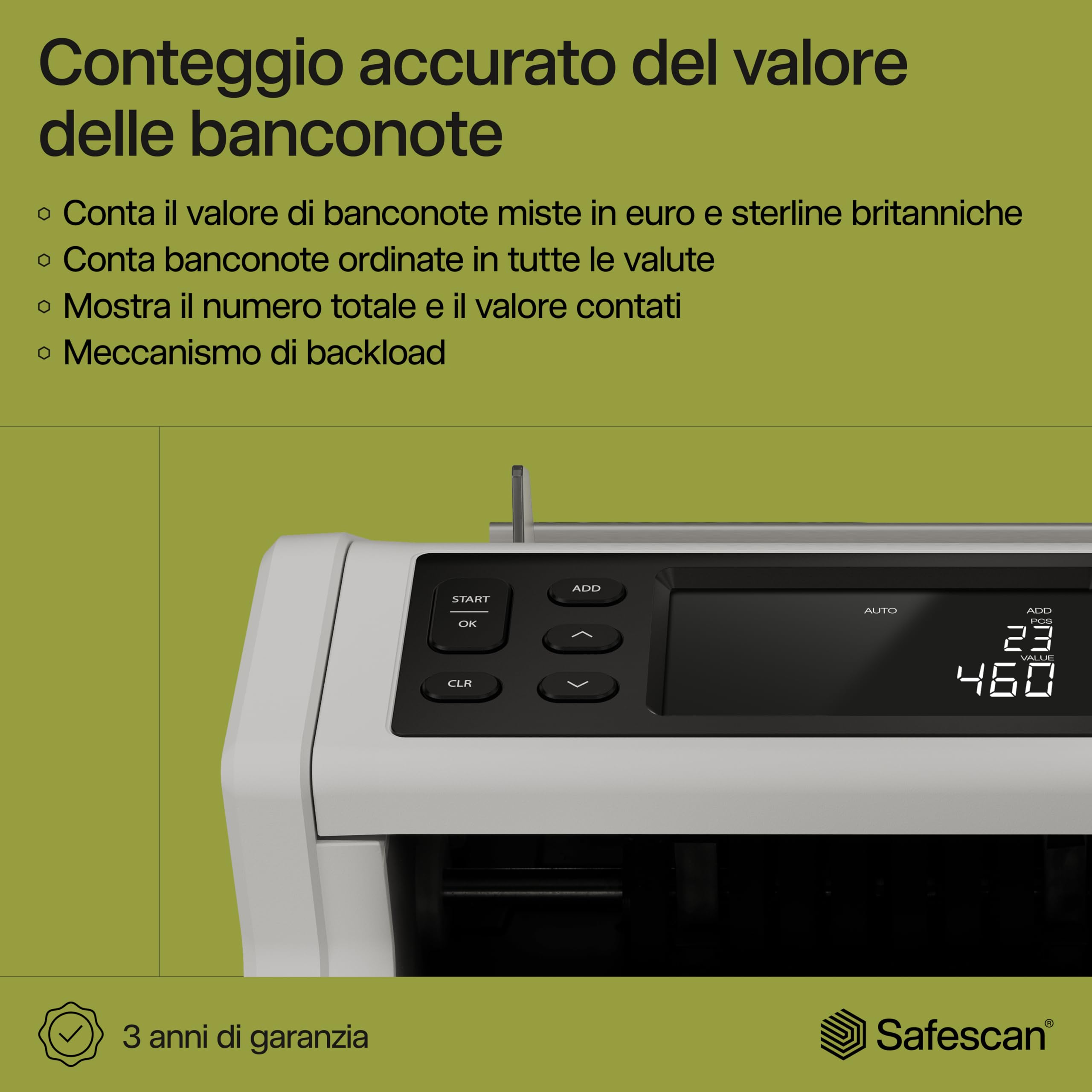 Safescan 2265 contabanconote che conta il valore di sterline inglesi e euro miste - Contabanconote con verifica banconote a 5 punti - Contabanconote per banconote ordinate e per tutte le banconote