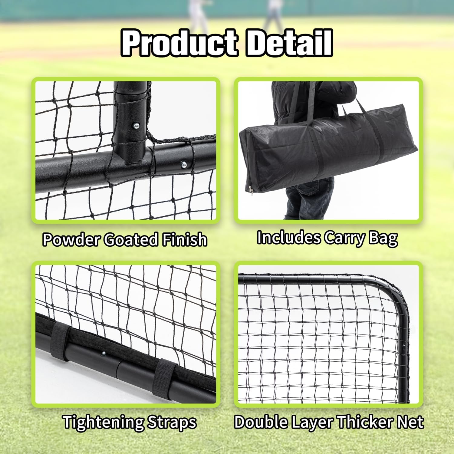 L-Shaped Baseball Net for Batting Cages Metal+Mesh Black Screen Practice Backyard Training Portable